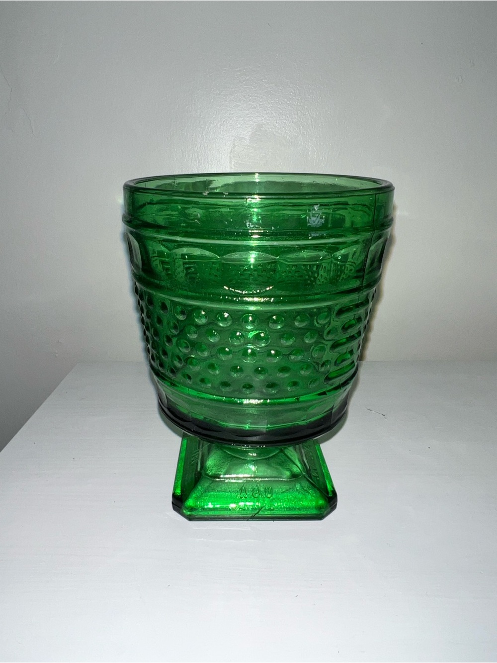 Vintage Napco Green Glass Hobnail Footed Vase/Planter